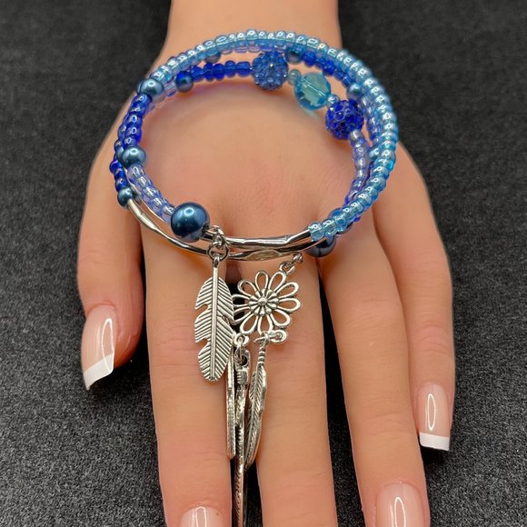 Feathers Charm Boho Beaded Bracelet Women - Picture 1 of 4